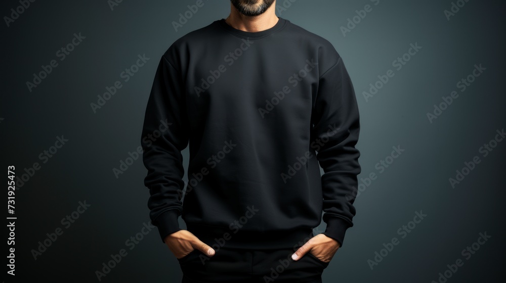 Men in a black sweatshirt on a black background. Men in a black sweatshirt on a black background.