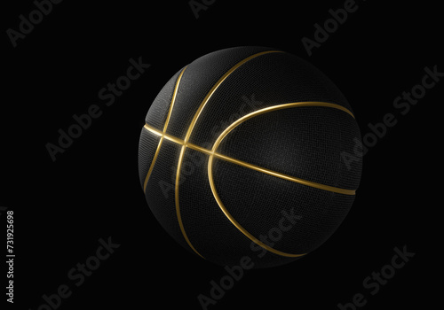 Black basketball closeup with golden lines high quality on black background © Retouch man