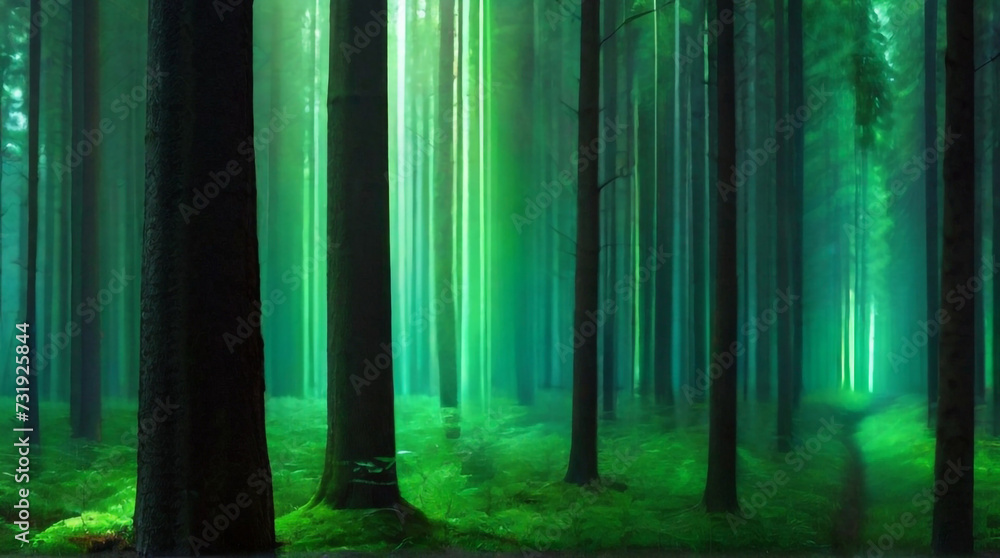Obraz premium green forest in the fog