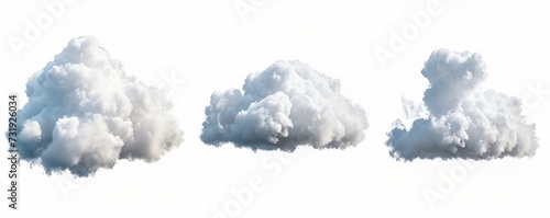 3d render, set of abstract fluffy clouds isolated on white background, cumulus clip art collection, Generative AI
