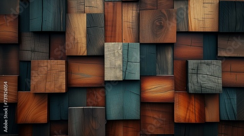 The texture of a wooden wall with stuffed boards forming a relief pattern, an abstract wooden background with natural material