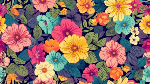 Colorful flowers, seamless pattern background. Generative Ai