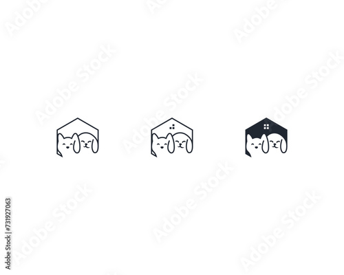 Dog and cat logo design template vector, line of pet logo design suitable for pet shop, store, cafe, business, hotel, veterinary clinic, Domestic animal vector illustration logotype, sign or symbol.