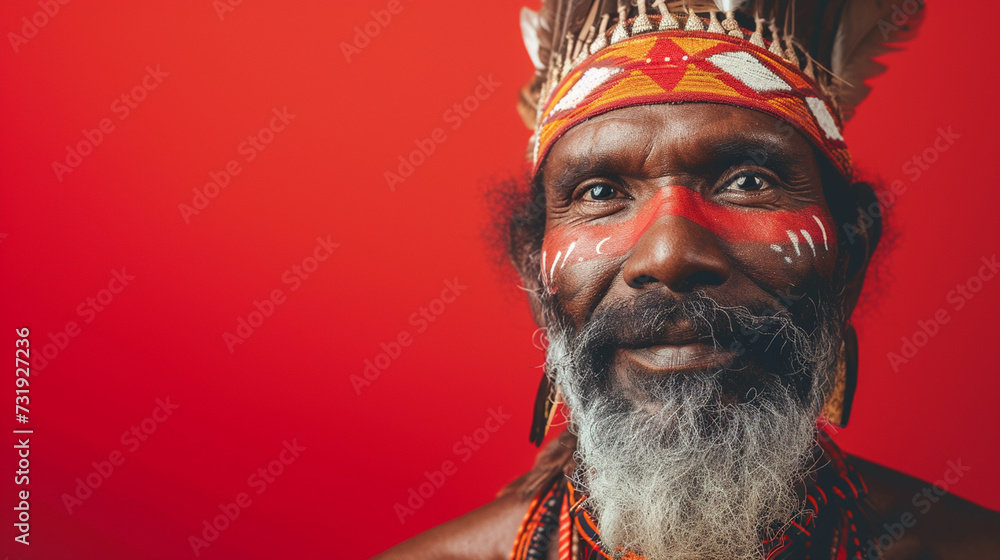 Strength Embodied: Aboriginal Australian Man Radiating Confidence and Determination, Isolated Against Solid Background with Copy Space