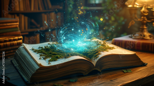 A magical ancient book, with glowing energy emerging from the pages