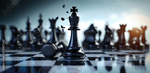 Fototapete 3d render, chess game aggressive move, black bishop chess piece attacks