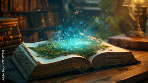 A magical ancient book, with glowing energy emerging from the pages
