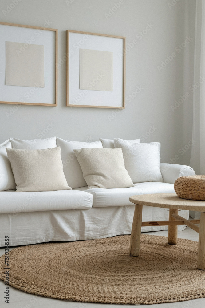 Frames mock up on color wall hanging above cozy home sofa. Modern living room comfortable stylish trendy couch posters decor background. Empty blank pictures canvas interior design decoration mockup . Frames mock up on color wall hanging above cozy home sofa. Modern living room comfortable stylish trendy couch posters decor background. Empty blank pictures canvas interior design decoration mockup .