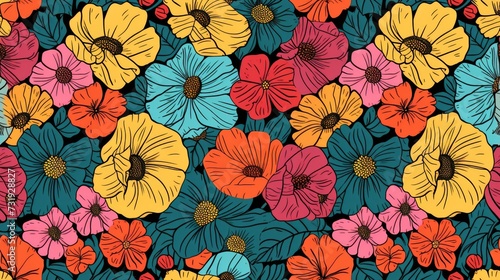 Colorful flowers, seamless pattern background. Generative Ai