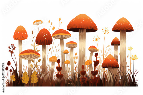 Mushroom Magic: A Vibrant Autumn Illustration of Poisonous Fungi in the Wild Forest