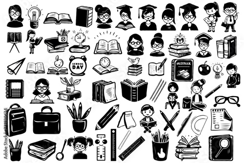 Vector Illustrations Of Teachers And School. Minimalist School Silhouettes Vector Set. Back To School Vector Bundle