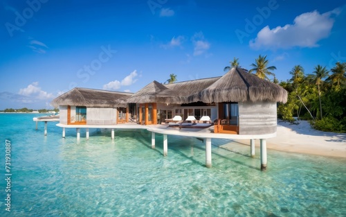 Luxury beach resort. Maldives architecture.