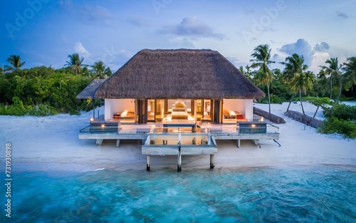 Luxury beach resort. Maldives architecture.
