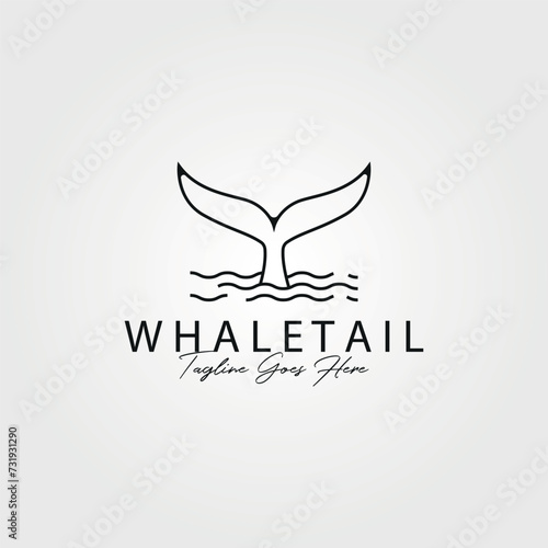 whale tail line art logo simple creative vintage vector illustration design