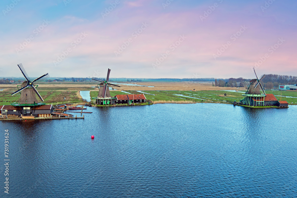 Aerial at Zaanse Schans near Zaandam in the Netherlands