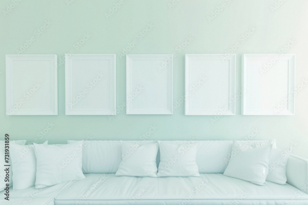 Frames mock up on color wall hanging above cozy home sofa. Modern living room comfortable stylish trendy couch posters decor background. Empty blank pictures canvas interior design decoration mockup . Frames mock up on color wall hanging above cozy home sofa. Modern living room comfortable stylish trendy couch posters decor background. Empty blank pictures canvas interior design decoration mockup .