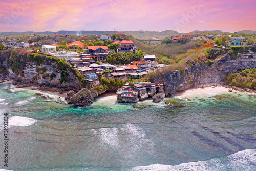 Aerial from Suluban beach in Uluwatu area op Bali Indonesia at sunset  photo