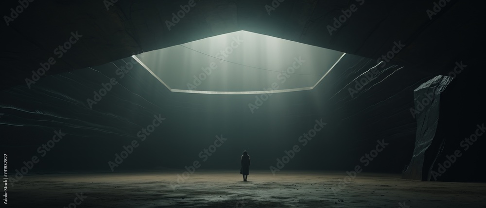 A futuristic illustration of a woman in an unknown place or space