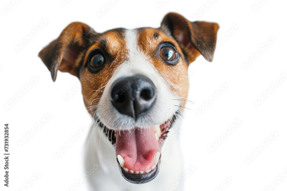 Happy dog looking at camera isolated on white background. Cute pet portrait Happy dog looking at camera isolated on white background. Cute pet portrait