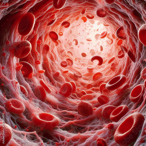 Blood cells in the human body. 3D illustration. Conceptual medical background