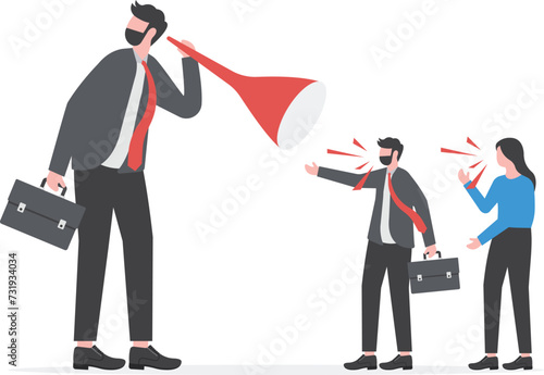 Good listener boss, listen and accept all opinion, suggestion or customer feedback concept, smart businessman trying hard to listen to all colleagues advice.


