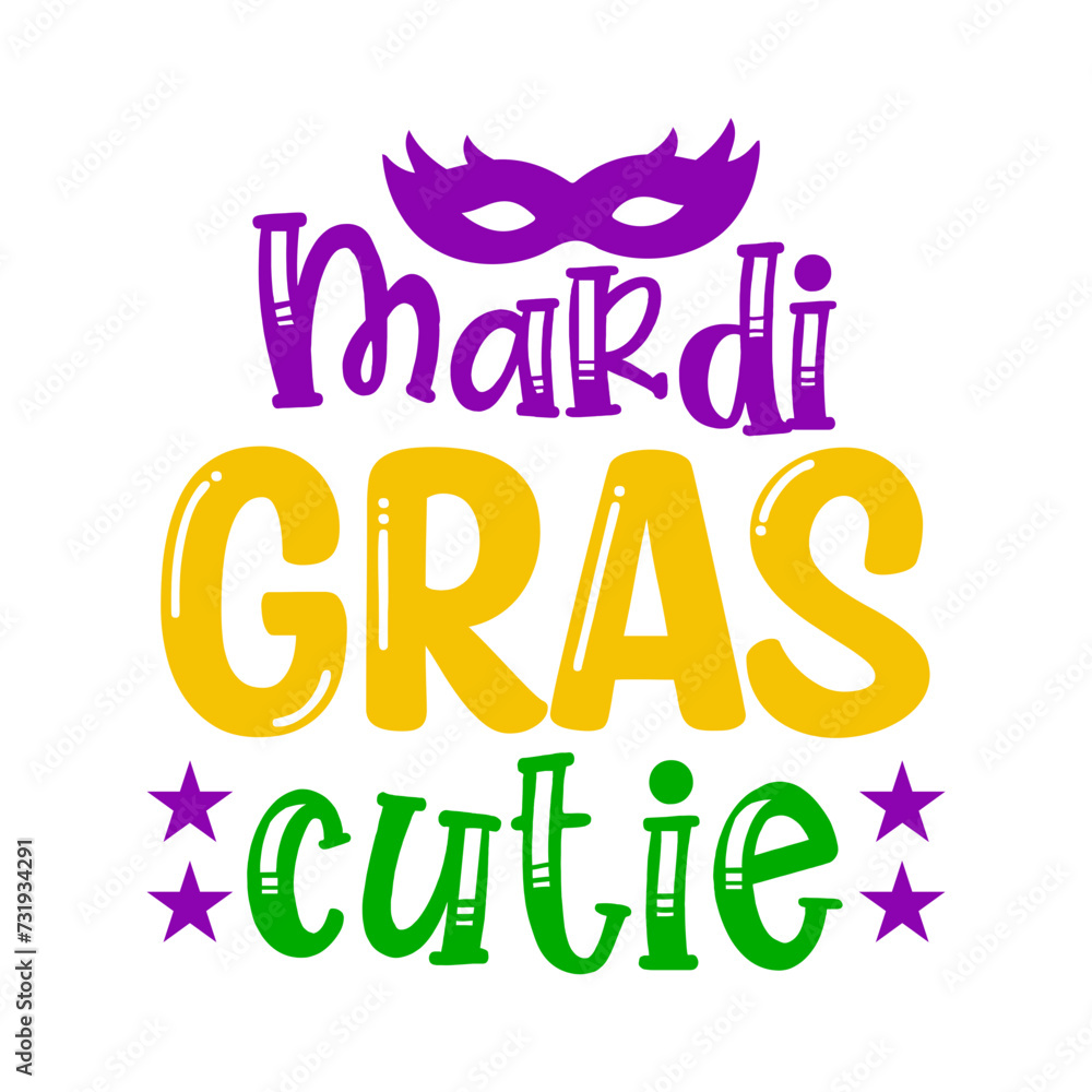 Fototapeta premium Mardi Gras typography design on plain white transparent isolated background for card, shirt, hoodie, sweatshirt, apparel, tag, mug, icon, poster or badge