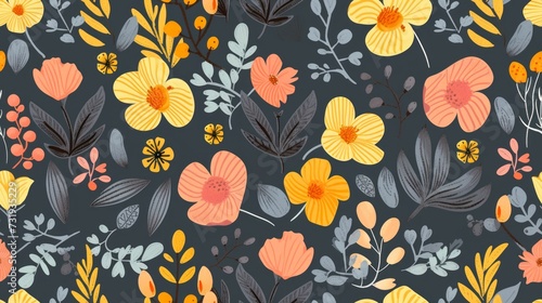 Seamless pattern flower on gray background. Generative Ai