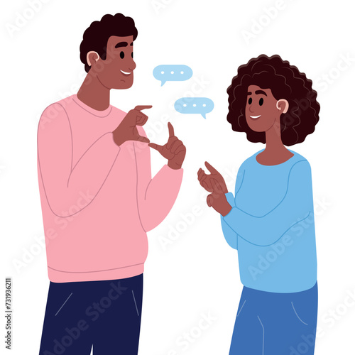 A pair of deaf and mute people using sign language to communicate. A man and a woman with hearing impairment. World Deaf Day and World Hearing Day . International day of sign languages.