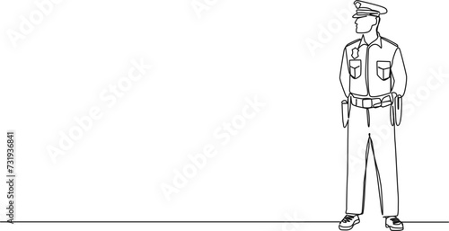 continuous single line drawing of police officer, line art vector illustration