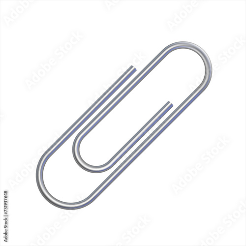 Realistic metal paper clip. Page holder, binder. Metallic fastener on white background. Shiny metal paper clip, page holder. Office supplies. Vector illustration