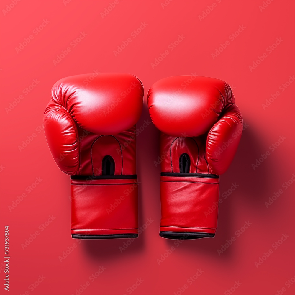 Red boxing gloves isolated on red background, boxing sport