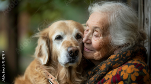 Elderly woman finds joy in pet therapy, showcasing the profound bond between seniors and their furry companions. A heartwarming moment of love and companionship in retirement living