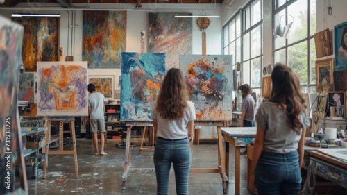 College art studio, with students immersed in various creative disciplines, colorful artworks, and inspiring studio spaces--perfect for projects centred around artistic expression © David