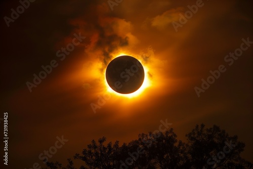 A solar eclipse, the moon obscuring the sun
