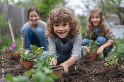 Engaged in planting activities, a family comes together to spend meaningful time nurturing nature and strengthening their relationships.