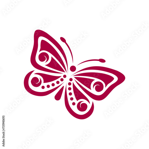 Vintage lacy butterfly. Template, pattern, symbol, sign, line, icon, silhouette, tattoo. Isolated vector illustration. photo