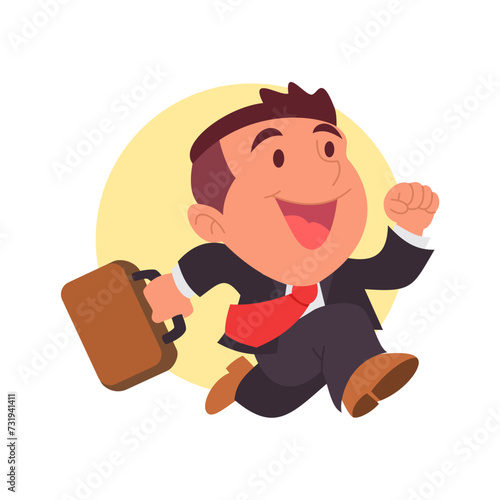 Business man with briefcase running fast . Hurry to get on time. Vector Image