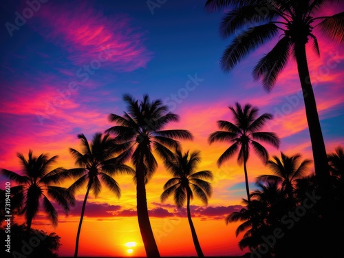 Colourful palm trees silhouettes wallpaper 