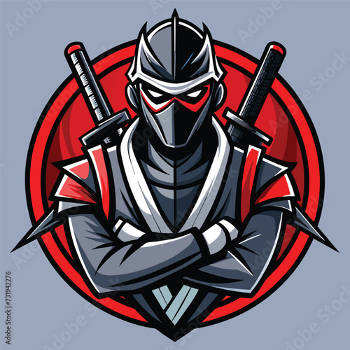 cyber ninja, mascot, logo, illustration, knife, game, gamer design, stream logo, art