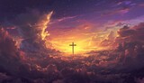 a cross on canvas above clouds in the sky Generative AI
