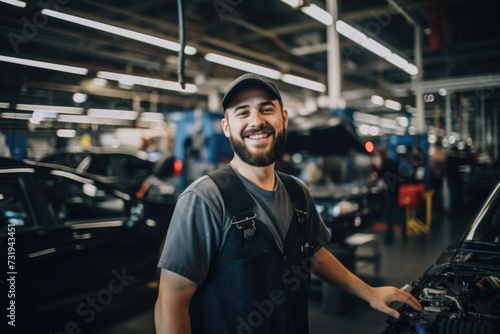 Smiling young man working in a automotive factory © Geber86