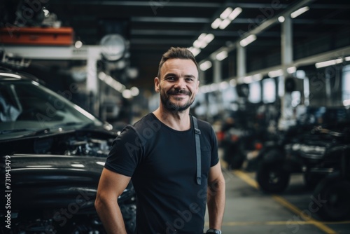 Smiling young man working in a automotive factory