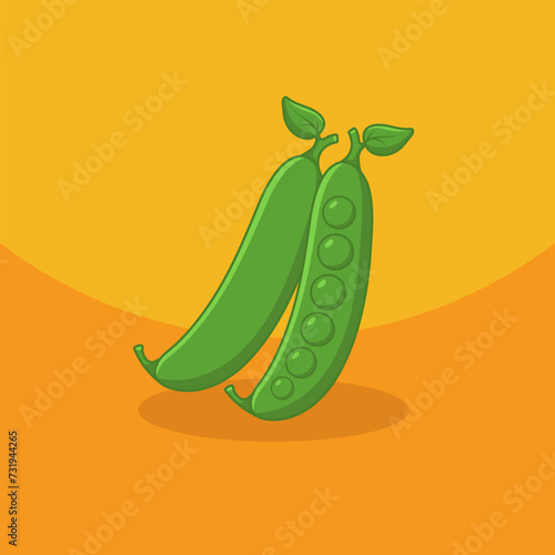 Peas on a yellow background. Healthy food design. Vector illustration