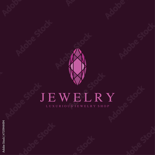 Jewelry Logo. Pink Jem. Gemstone Diamond Luxury Logotype