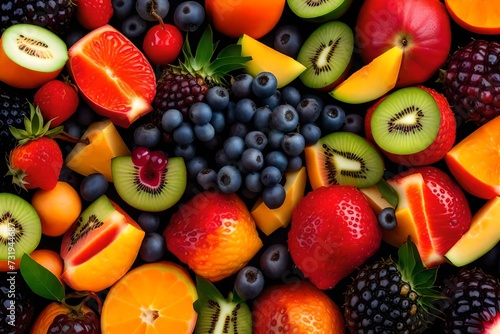 Close-up of a colorful tropical fruit salad featuring exotic fruits.
