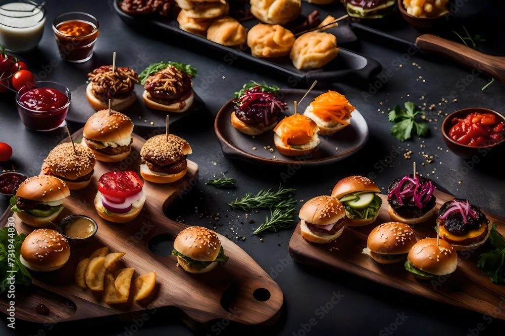 A plate of small sliders with varied toppings for a bite-sized feast.