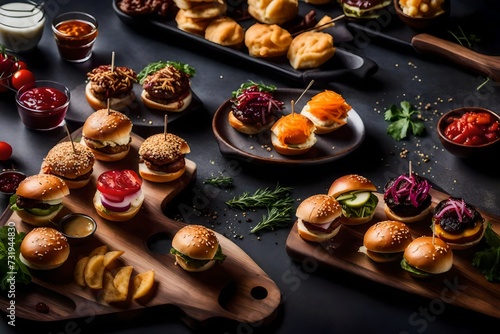 A plate of small sliders with varied toppings for a bite-sized feast.