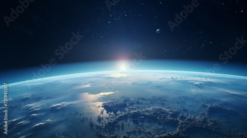 Earth view from space with the moon cinematic look