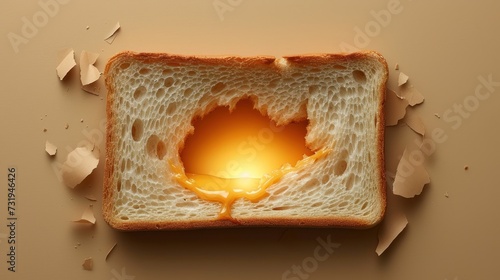 a piece of bread with a hole in the middle of it and a light shining in the middle of it. photo