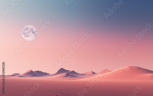 Beautiful landscape of desert sand stretching out with the moon in the background